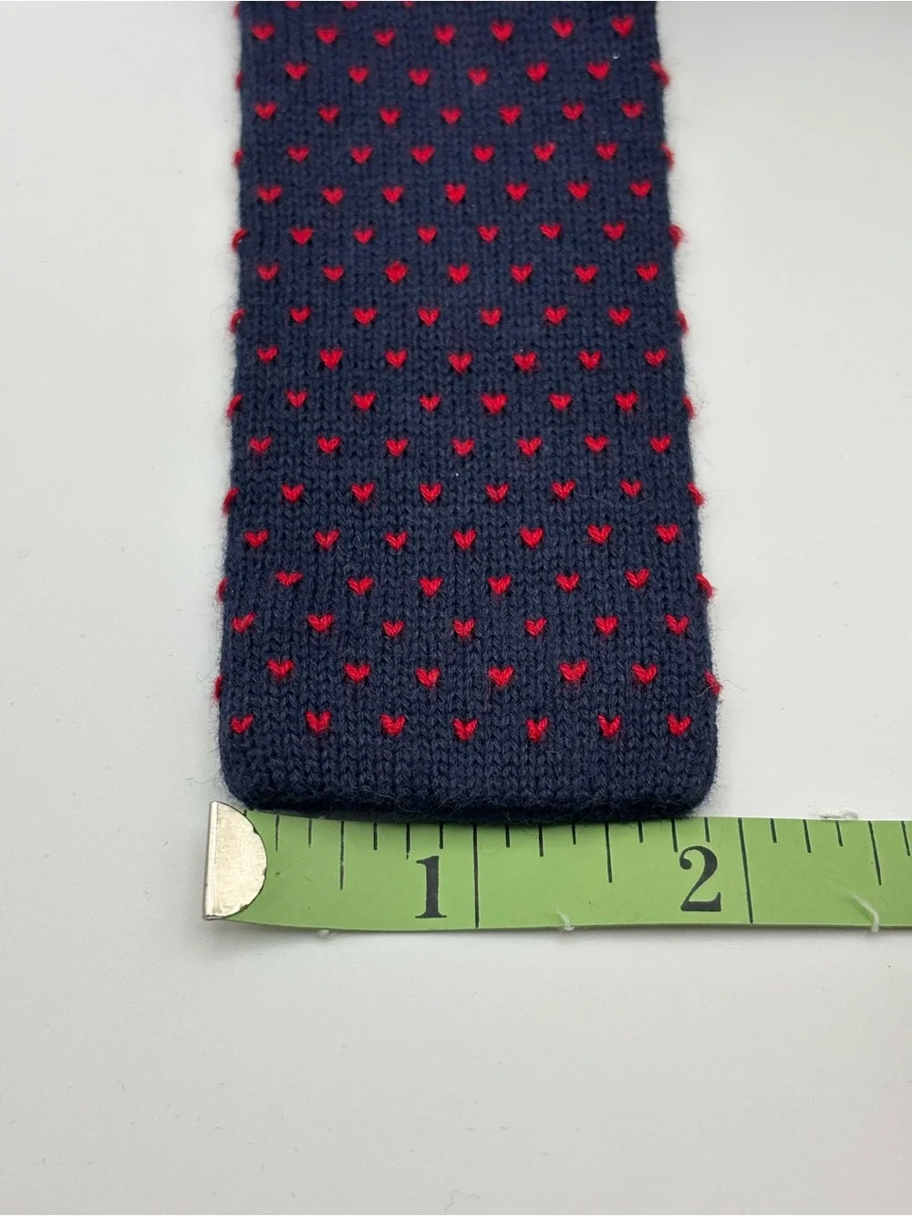 J.Crew | Knitted Micro-Heart Pattern Square-End Necktie Tie | Navy Blue/Red
